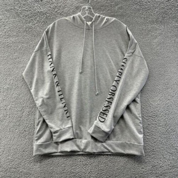 Hank & Henry Hoodie Women's Large Gray "Simply Obsessed" Lightweight Hoodie - Picture 1 of 12